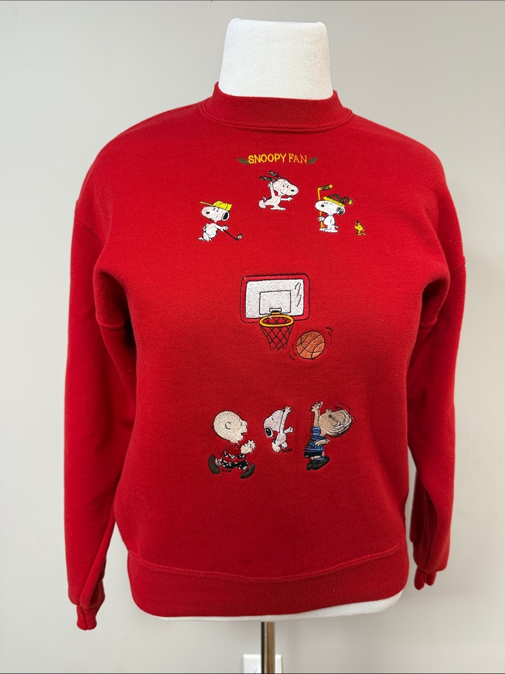 Jerzees Vintage Red Peanuts 'Snoopy Fan' Crewneck Sweatshirt